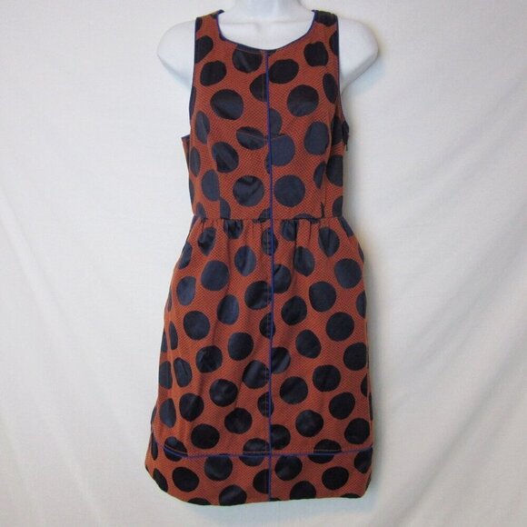 Maeve Anthropology Rokin Polka Dot Orange Blue Dress Pockets Womens 4 - Picture 1 of 7